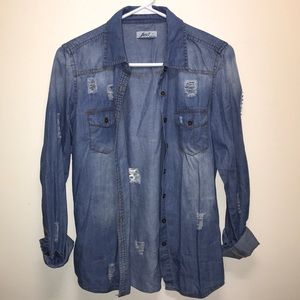 Distressed Denim Button Up